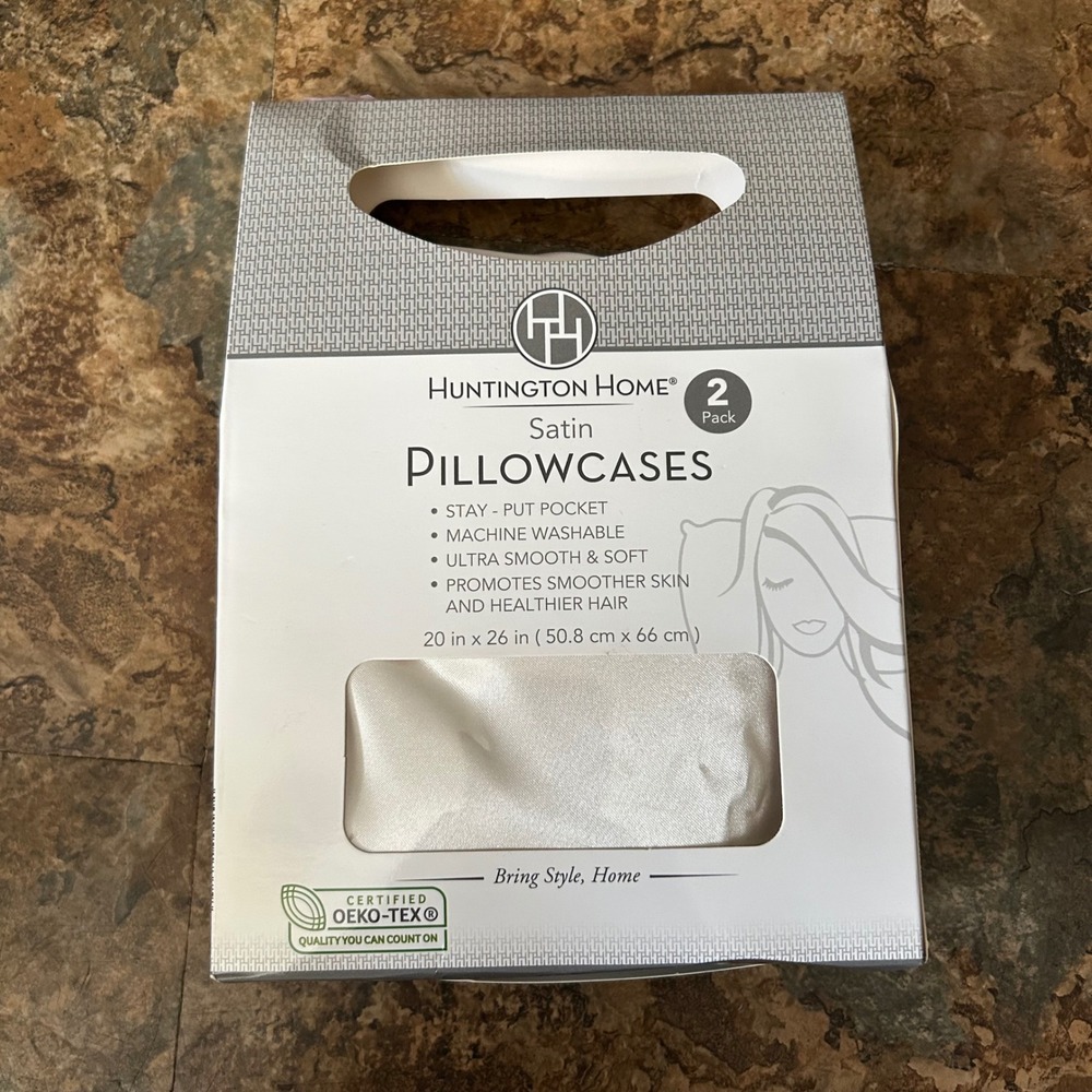 Huntington Home Satin 2 Standard Pillowcases 20" X 26" White Smooth Soft